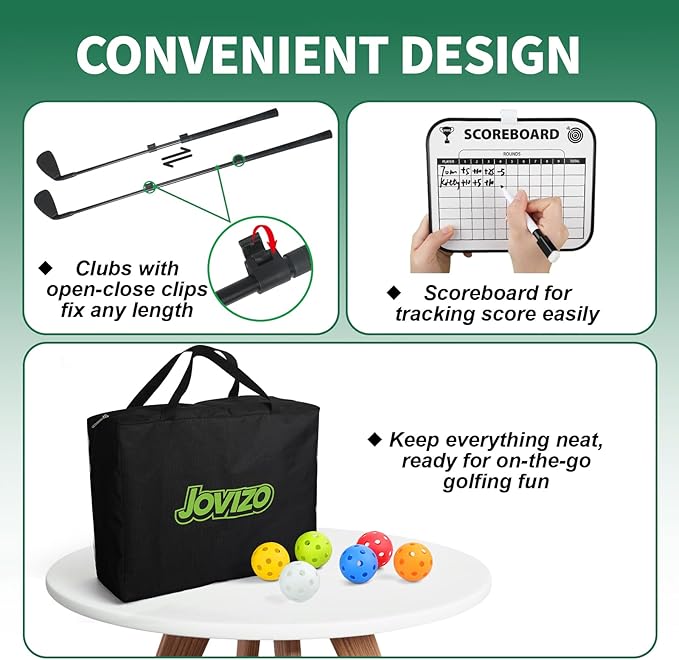 Golf Chipping Game with 2 Retractable Clubs & 9 Holes, Portable Golf Set for Adults Kids, Outdoor Indoor Sports Practice Christmas Toy Gift for Family Play Yard, Backyard, Lawn, Beach