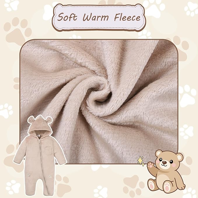 Newborn Snowsuit Baby Boy Bear Outfit Infant Girls Fleece Warm Jumpsuit Romper Winter Hooded Clothes
