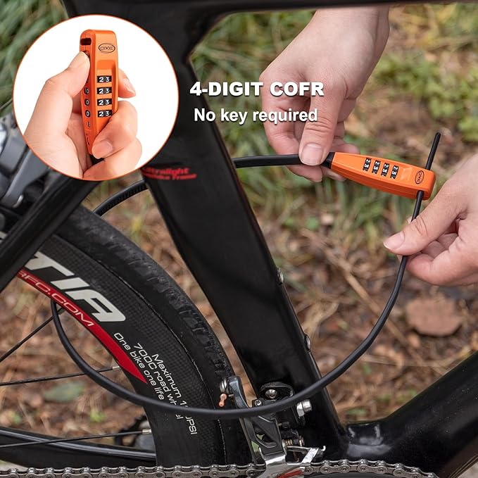 CXWXC Zip Tie Lock - 4-Digit Combo Cable Locks for Bike Motorcycle Helmet, Skateboard, Skis, Snowboard, Stroller & Cabinet - Ideal for Lightweight Security (Orange, 70CM)