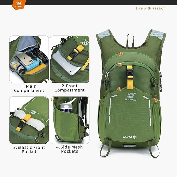 SKYSPER Small Hiking Backpack - 25L Travel Daypack Lightweight Bag Water Resistant Hiking Backpacks for Women Men