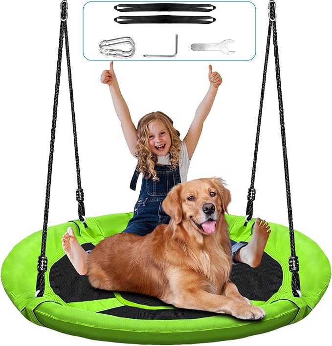 40" Saucer Tree Swing for Kids - 500Lb Weight Capacity, Waterproof Platform Swing Seat with Adjustable Ropes for Kids Playground Outdoor Activity Backyard Fun