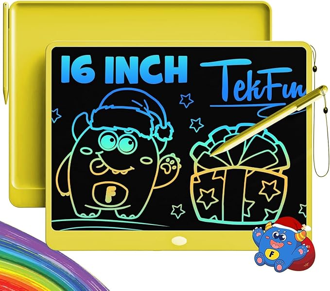 TEKFUN LCD Writing Tablet for Adults, Large Doodle Board, 16 Inch Colorful Drawing Tablet Writing Pad, Toddler Toys for 3 4 5 6 7 8 9 Year Old Girls Boys Teen, Birthday Gifts for Kids (Yellow)