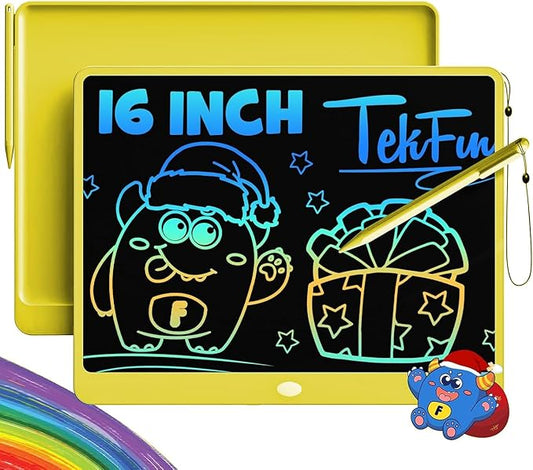 TEKFUN LCD Writing Tablet for Adults, Large Doodle Board, 16 Inch Colorful Drawing Tablet Writing Pad, Toddler Toys for 3 4 5 6 7 8 9 Year Old Girls Boys Teen, Birthday Gifts for Kids (Yellow)