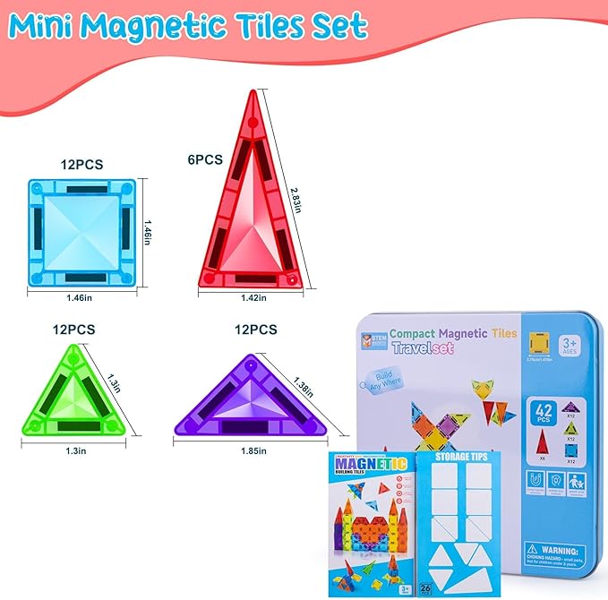 Stocking Stuffer Kid Magnetic Tiles Travel Toys for Toddler, Magnetictile Block Airplane Car Road Trip Travel Activities Essential, Preschool Educational STEM Learning Sensory Toy, Gift for 3-4-5-7-8