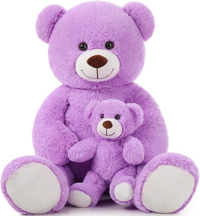MorisMos Mom and Baby Giant Teddy Bear, 39inch Soft Big Teddy Bears Stuffed Animal Plush for Baby Shower, Purple