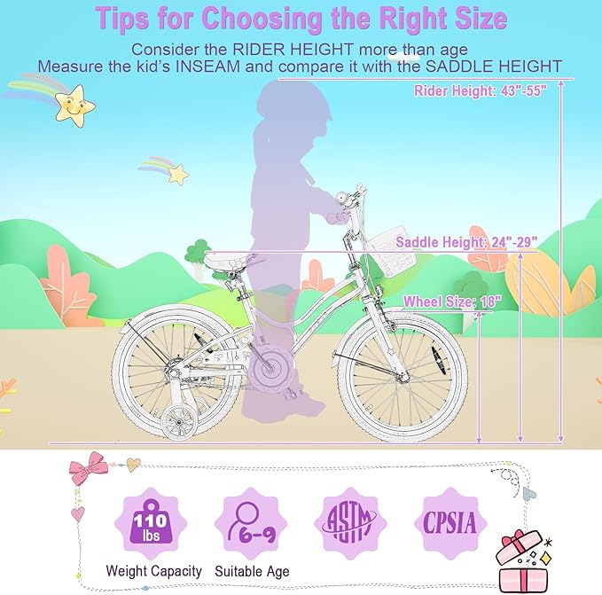 HONEY JOY Kids Bike, 12 14 16 18 20 Inch Toddler Bikes w/Training Wheels, Handbrake & Coaster Brake, Fully Enclosed Chain, Adjustable Handlebar & Seat, Kids Bicycle w/Basket, Girls Boys Bike 3-8