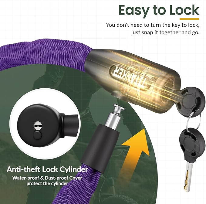 Titanker Bike Chain Lock with Keys, 3.3 Feet Security Heavy Duty Anti-Theft Bicycle Chain Locks for Bike, Motorcycle, Bicycle, Door, Gate, Fence, Grill (6mm, 8mm, 10mm Thick Chain)