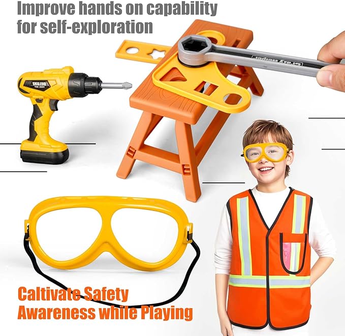 Zealous 48pcs Kids Tool Set with Tool Box & Electronic Toy Drill, Pretend Play Construction Kits for Kids Ages 3-5 Years Old, Toddler Boy Toys