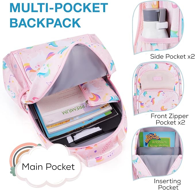 mommore Kids Backpack for Boys Girls Preschool Kindergarten Backpacks Lightweight Elementary School Bookbag with Lunch Box