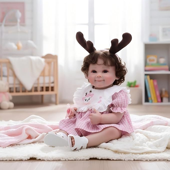 Smiling Reborn Baby Doll, 22-Inch Vinyl Realistic Newborn Baby Doll with Hand-Rooted Hair for 3+ Ages, Gifts, Collect