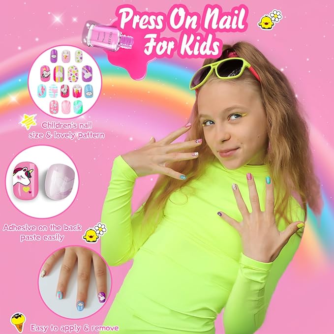 Amagoing Kids Nail Polish Set for Girls, Girls Nail Kit Ages 7-12 with Nail Dryer, Quick-Dry Nail Polish, Nail Art Pens, Cartoon Press on Nail, Makeup Bag, Spa Manicures Birthday Christmas Gift Toy