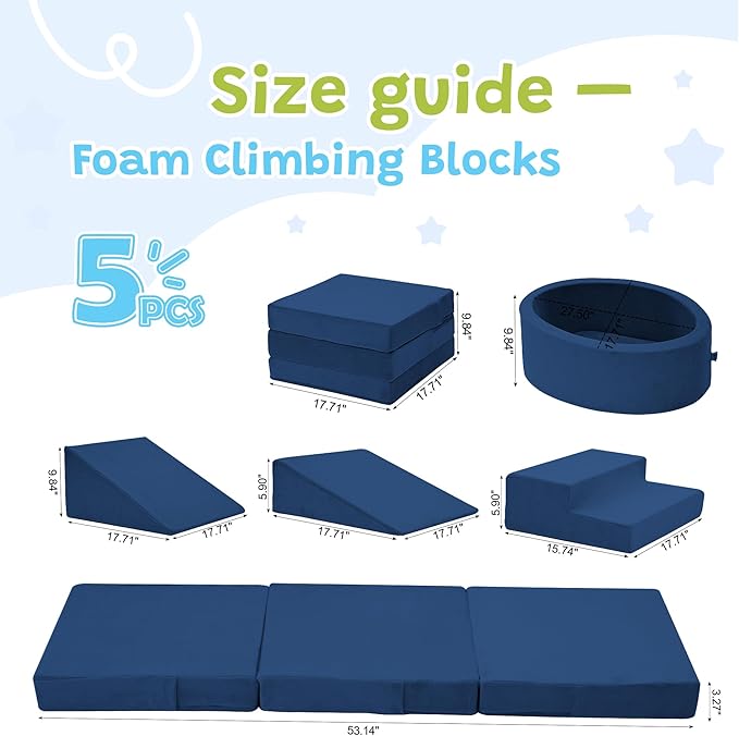 Foam Climbing Blocks with Ball Pit & Stairs for Toddlers Aged 1-3 -Soft Playset for Indoor Crawling, Foam Playground Set for Baby to Active Playing Inside -(Balls NOT Included),Navy