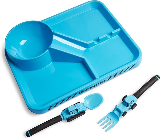 Dinneractive Dining Set for Kids - 3 Piece Construction Themed Toddler Utensils & Toddler Plates - Toddler Forks and Spoons - Kid Plate set