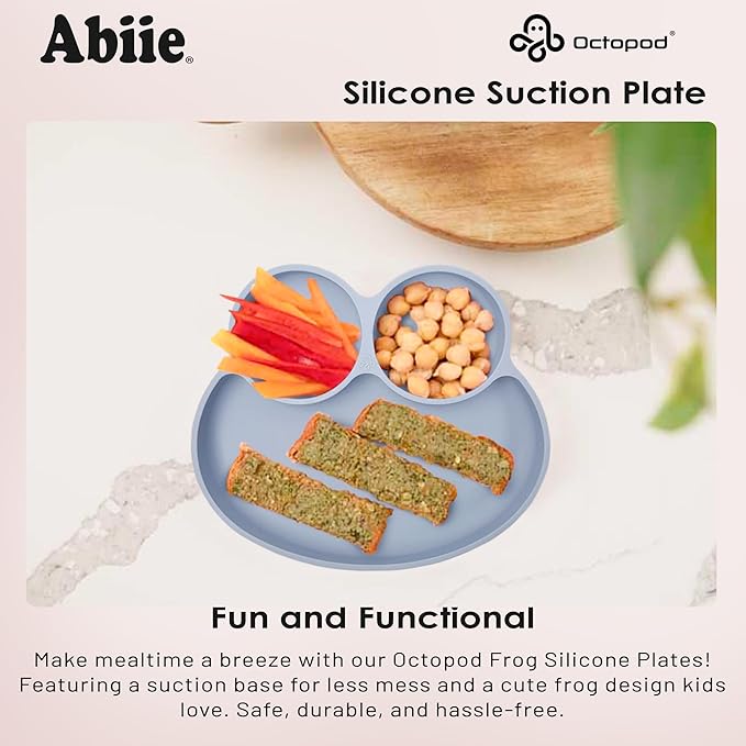 Abiie Octopod Frog Silicone Plates with Suction - Spill Proof, Easy to Clean - BPA-Free Bowl - Suction Plates for Baby and Toddler - Training & Feeding Divided Grip Dish (Turquoise)