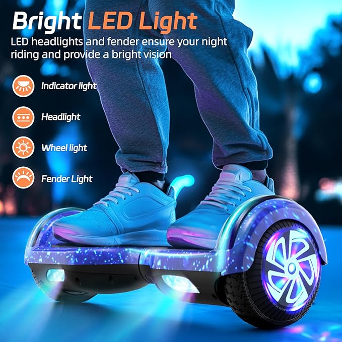 Scooter with Bluetooth Corlorful LED Lights, 6.5" Wheels, Dual 300W Motor Scooter for Kids Girls Boys Adults, All Ages