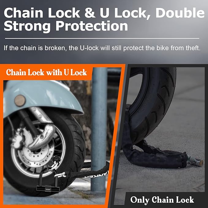 Titanker Motorcycle Chain Lock, Heavy Duty Bike Chain Lock with 2 Keys, Bike Locks with 14mm Thick U Lock for Bicycles, Motorbikes, Mopeds, Scooters (3FT,4FT)(6mm Chain,12mm Chain)