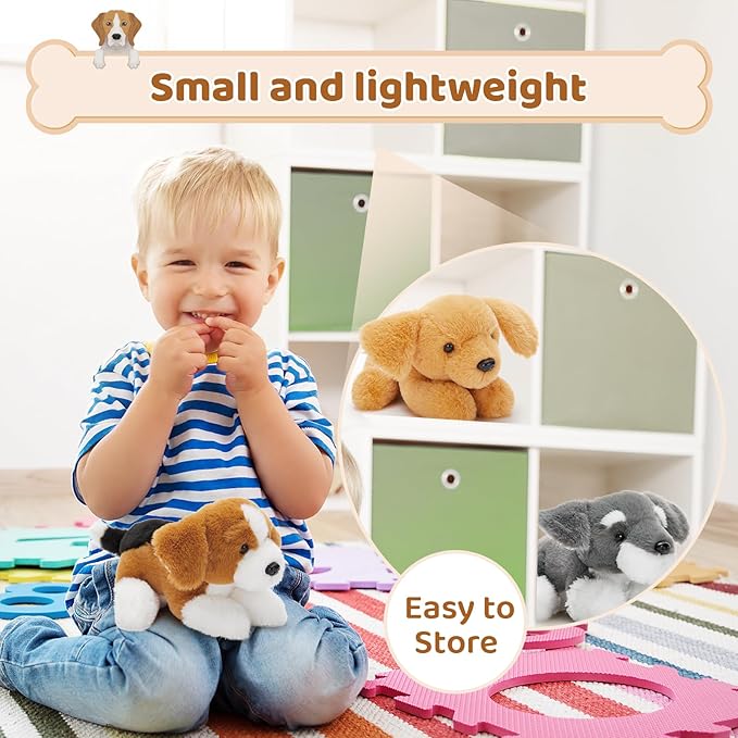 Tezituor 6 Pcs Bulk Stuffed Animals, Fluffy Assorted Stuffed Puppy Plush Toys for Kids, 11" Schnauzer, Husky, Bernese, Golden Retriever, Beagle, Spotted Dog Doll Set for Dog Themed Party Favors Gift