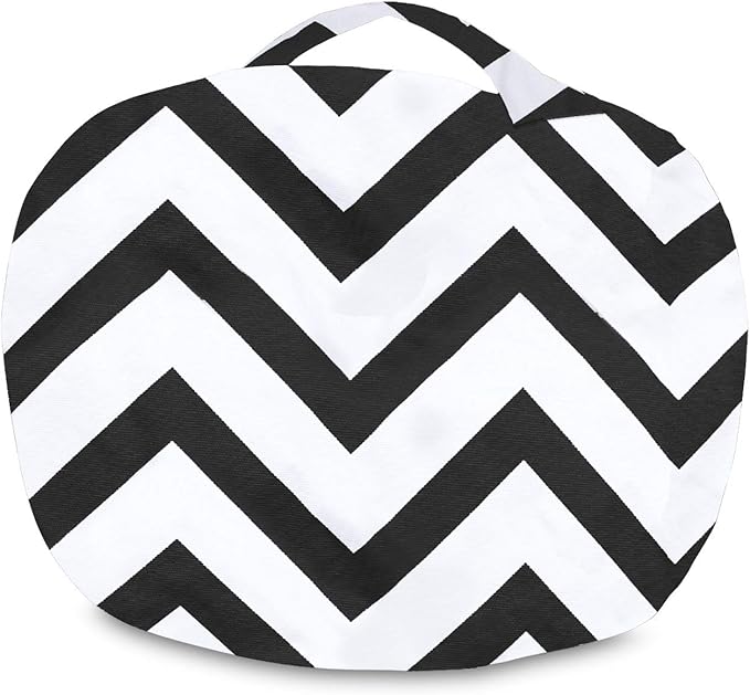 Posh Creations Kids Stuffed Animal Storage Bean Bag Chair Cover - Childrens Toy Organizer, Medium-27in, Canvas Chevron Black and White