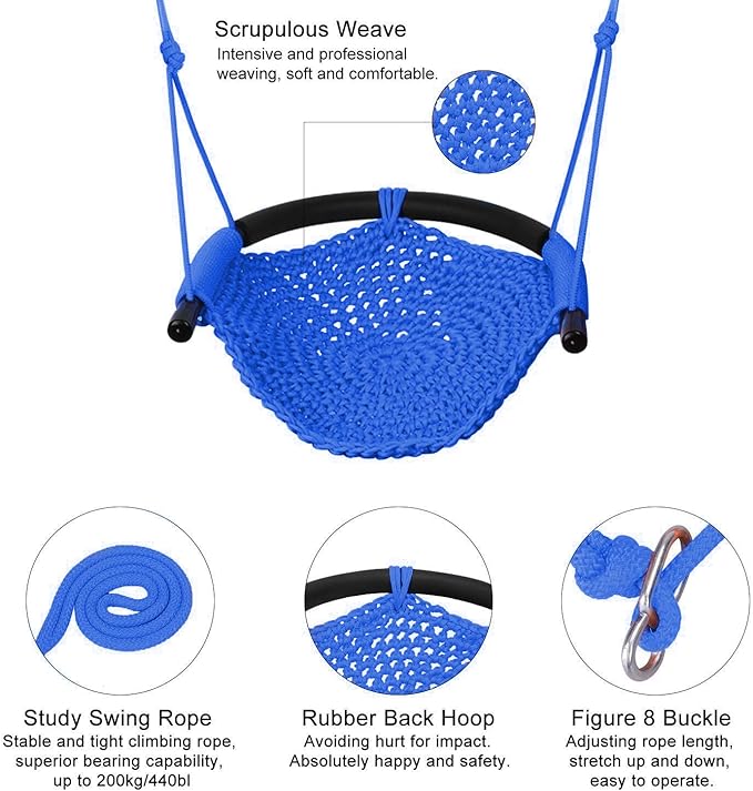JKsmart 2 Pack Kids Swing Seat, Heavy Duty Rope Play Secure Children Swing Set, Toddler Swing Chair for Outdoor/Indoor/Playground/Home/Tree, with Snap Hooks and Swing Straps,440 lbs Capacity,Blue