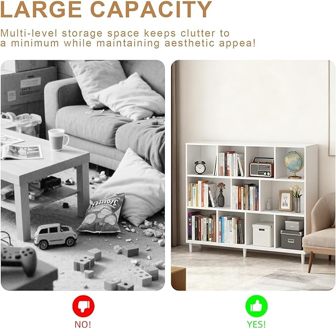 11 Cube Storage Organizer | Book Storage|Wide Bookshelf |Wooden Bookshelves -Cubic Storage Cabinet（Storing Books,Toys & More Easy to Install）