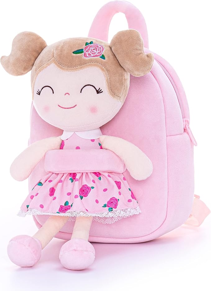 Gloveleya Toddler Backpack Baby Girl Gift Plush Bag Diaper Bag Plush Printed Flower Roses Backpack