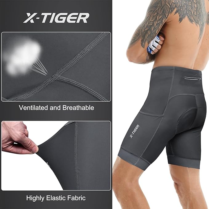 X-TIGER Men's Cycling Shorts with Back Pocket,5D Gel Padded Bike Shorts for Men,Mountain Road Biking Riding Half Pants Tights