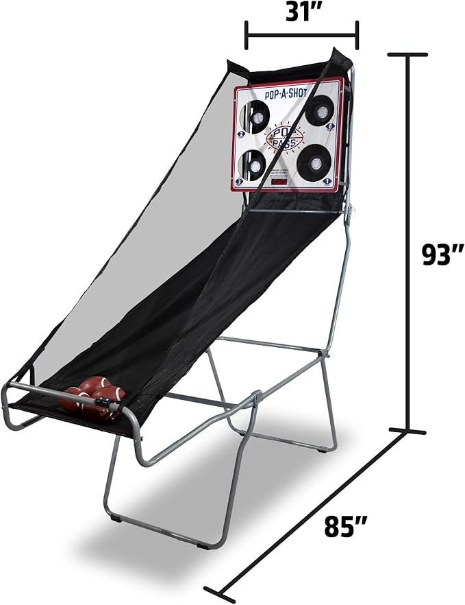Pop-A-Shot | Official Pop-A-Pass Electronic Arcade Style Football Toss Game | 4 Inflatable Mini Footballs | Foldable, Portable, Tote Bag Included