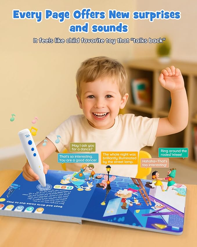 Musical Word Talking Pen Book Set, Interactive Audio Sound Books, Learning Education Toys, Early Educational Autism Therapy Birthdays for Toddlers Kids 1 2 3 4 5