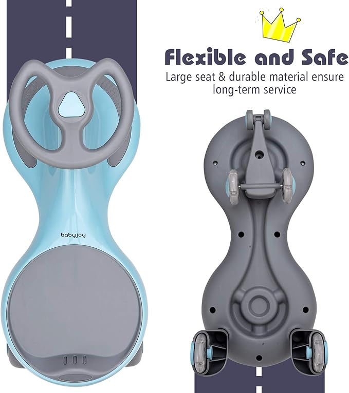 BABY JOY Wiggle Car for Kids, Swing Car with LED Flashing Wheels, No Batteries, Gears or Pedals, Uses Twist, Turn, Wiggle Movement to Steer, Ride-on Toy for Boys Girls 3 Year Old and Up (Blue)