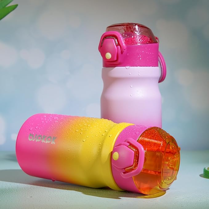 BJPKPK Water Bottle With Straw 14oz Insulated Water Bottles Reusable Stainless Steel Metal Thermo With Leak Proof Lockable Lid And Carry Handle,Rainbow