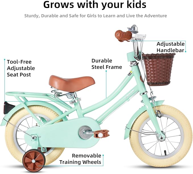 JOYSTAR Girls Bike for 2-12 Years Old Toddlers and Kids, 12" 14" 16" 18“ Retro Style Kids Bike with Training Wheels, 20 Inch Children Bicycle with Kickstand