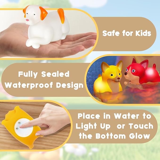Bath Toys for Toddlers 1-3: 6 PCS Light-Up Dog Bath Toy Set, Baby Bath Toys, Bathtub Pool Bath Toy for Kids, Christmas Birthday Gifts for Boys & Girls Ages 1 2 3+ Years Old