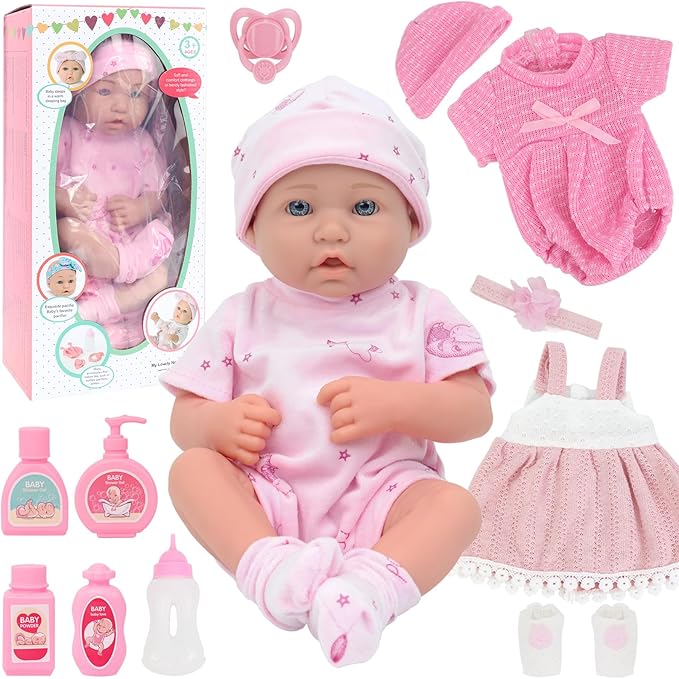 UNICORN ELEMENT 14 Inch Reborn Baby Girl Doll with Baby Doll Clothes and Accessories, 15 Piece Soft Body Dolls with Gift Box - Pacifier, Feeding Bottle Etc, Gift for Girls Toddlers 3+