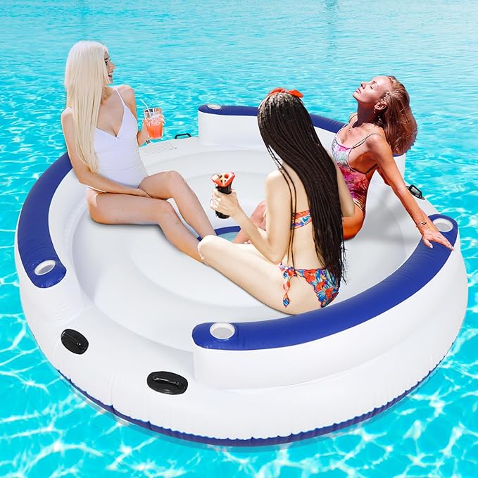 YUSING Inflatable Pool Floats, 2-3 Person Giant Pool Float Lounger with Cup Holder for Adults & Kids, Floating Island for Indoor & Outdoor