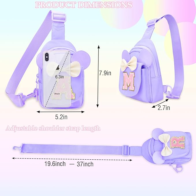 Girls Small Sling Bags for Kids - Girl Birthday Gifts for 3 4 5 6 7 8 9 10 Year Old Fanny Pack Belt Bag Personalized Small Initial Pink Sling Bag for Kid Girls Crossbody Bags Purse Purple C