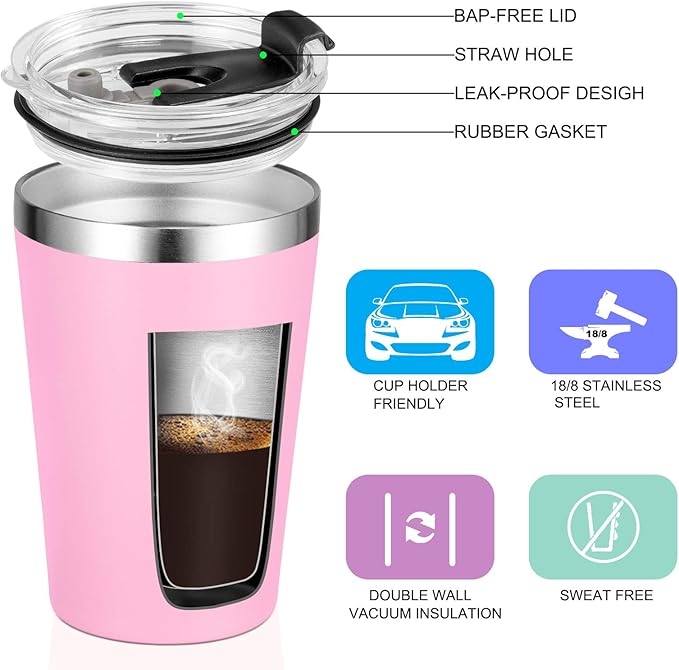 VEGOND 12oz Tumbler Stainless Steel Tumbler bulk Vacuum Insulated Double Wall Travel Tumbler with Lid and Straw Reusable Tumbler, Pink 6 Pack