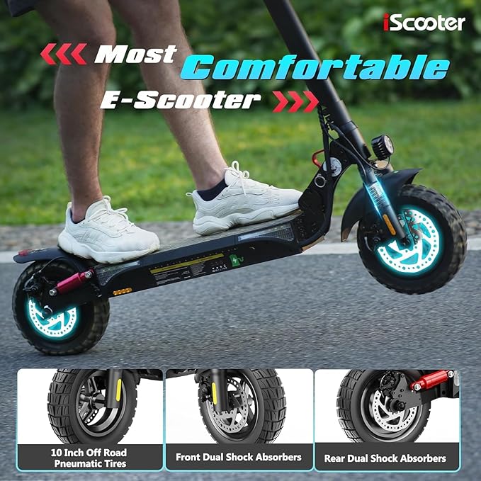 iScooter Electric Scooter, 10" Tires, 800W Motor E-Scooter Up to 25/28 Miles Range, Top Speed 24/28 MPH, Adjustable Handlebar Height, Folding Commuting Electric Scooter for Adults-(Optional Seat)