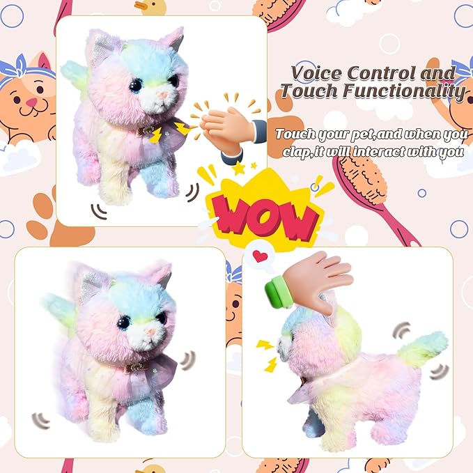Interactive Electronic Plush Toy Walking and Barking Robot Cat Plush Cat Remote Control Kitten for Girls