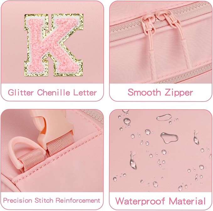 Initial Insulated Lunch Bag for Girls Kids, Back to School Gift, Reusable Leak-proof Lunch Box with Adjustable Strap for School Daycare Travel Picnic (Pink,K)