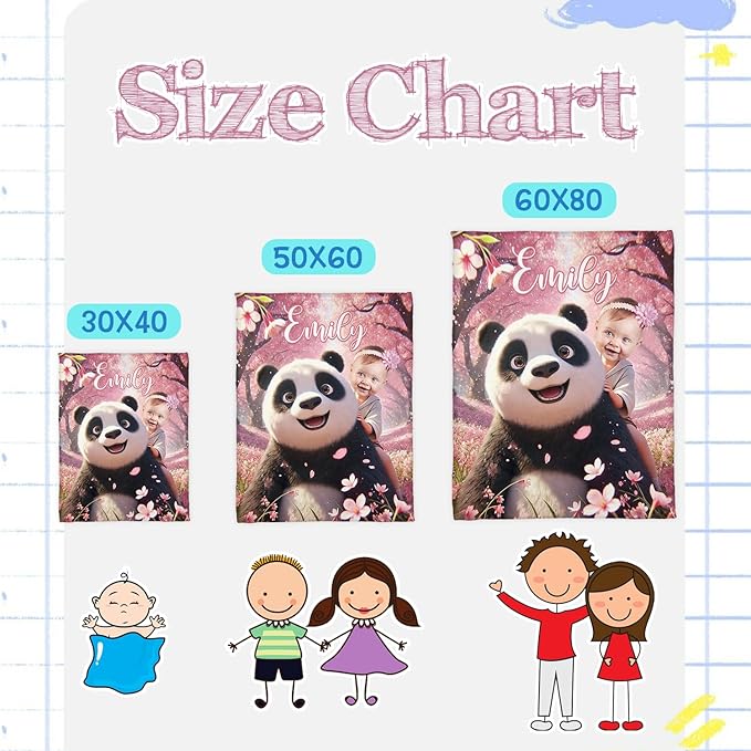 Zocoshi Personalized Panda Blanket for Girls – Custom Name & Funny Face Princess Blanket for Panda Lovers
