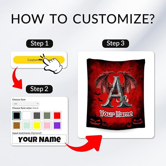 Halloween Throw Blanket - Custom Boys Blanket - Personalized Kids Throw with Name - Halloween Initial Gifts - 40"x50" Warm Fleece Toddler Throws for Sofa - Customized Gifts