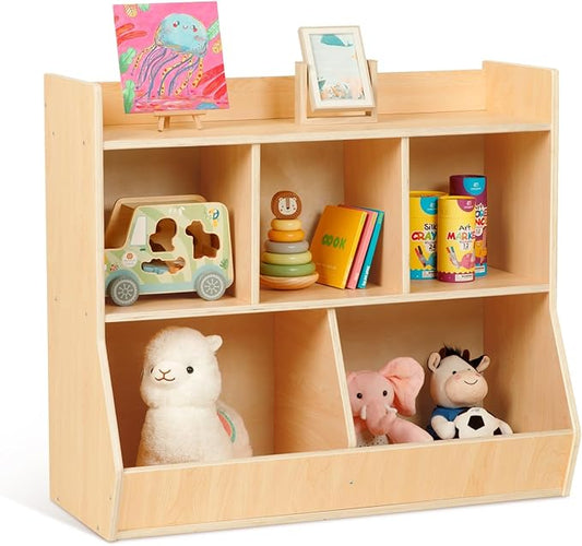OOOK Montessori Toy Shelf, Toy Storage Shelves, Wooden Storage Cabinet, 5 Cubby Children Bookcase, Kids Bookshelf for Playroom, Nursery, Daycare, Preschool, Classroom Furniture