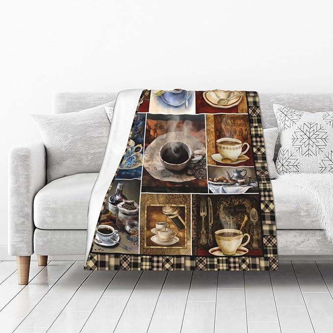 Vintage Coffee Blanket Drink Cup Lover Throw Blankets for Girls Boys Adult Women Men Plush Cozy Flannel Fleece Ultra Soft Fuzzy Party Blanket Gifts for Bed Couch Sofa 50"X40"