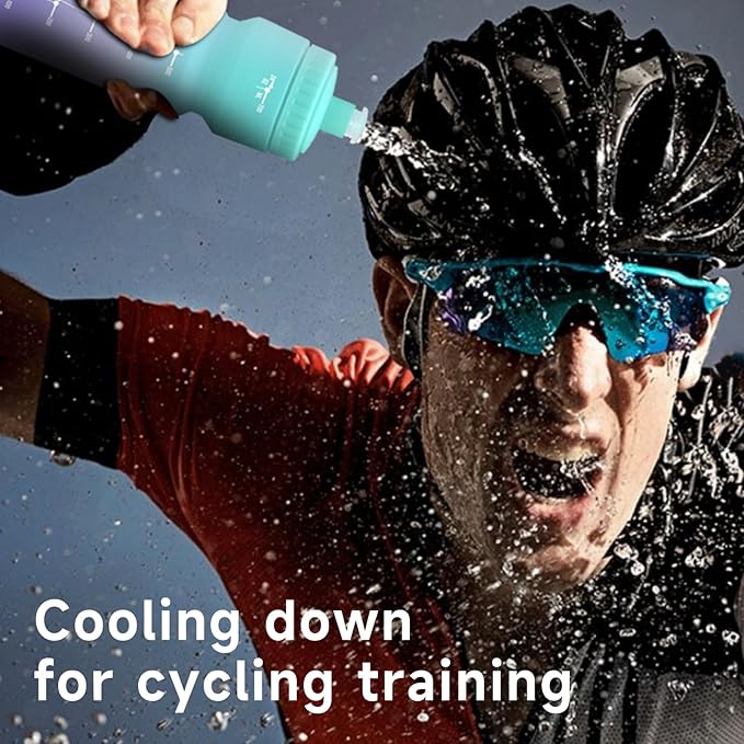 24oz Bike Water Bottle, Cycling Squeeze Water Bottle Leakproof BPA Free with Capacity Scale w/Pull Top Lid, Reusable, for Bicycle, Gym,Camping, Hiking