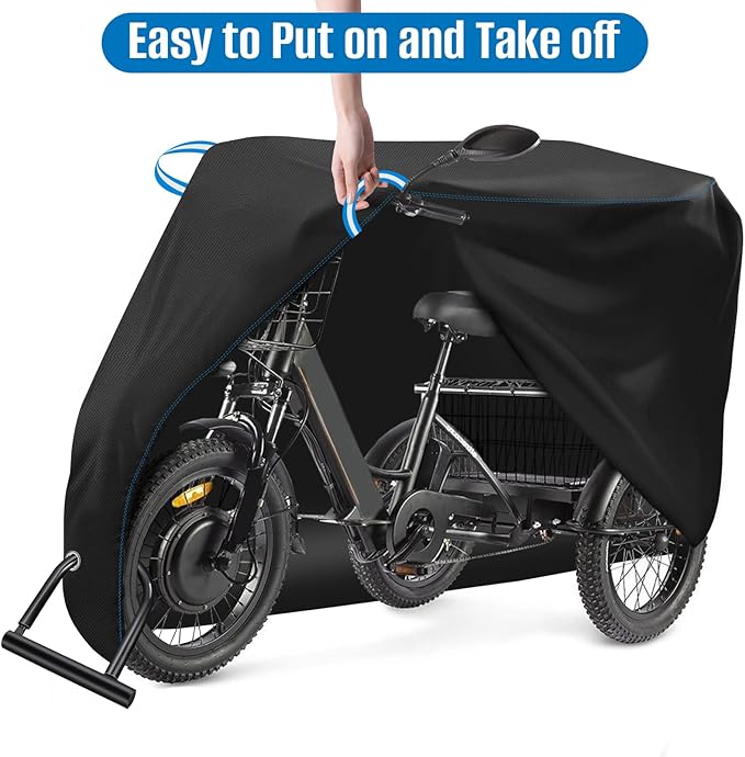 SIRUITON Adult Electric Tricycle Cover for Transport 26-29 inch 3 Wheel Bicycle Covers Heavy Duty 420D Oxford Strong UV Protection & Windproof, Waterproof Trike Bike Covers