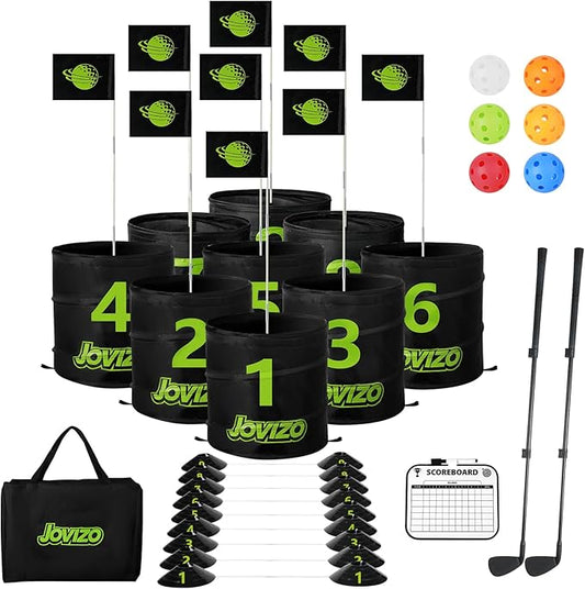 Golf Chipping Game with 2 Retractable Clubs & 9 Holes, Portable Golf Set for Adults Kids, Outdoor Indoor Sports Practice Christmas Toy Gift for Family Play Yard, Backyard, Lawn, Beach