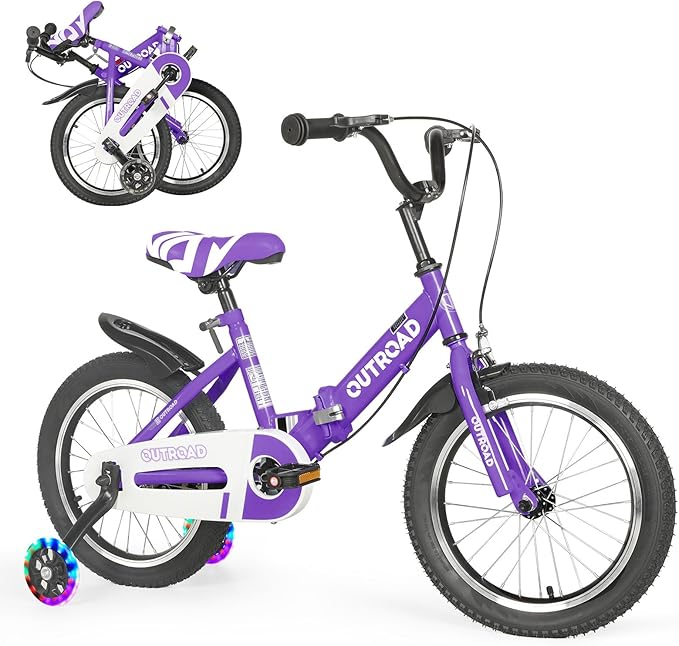 14/16/18 Inch Folding Kids Bike with Training Wheels, Gifts for Boy&Girl Age 3-9 yrs, Toddler Bike with Dual Brakes for Beginners, Multi-Color