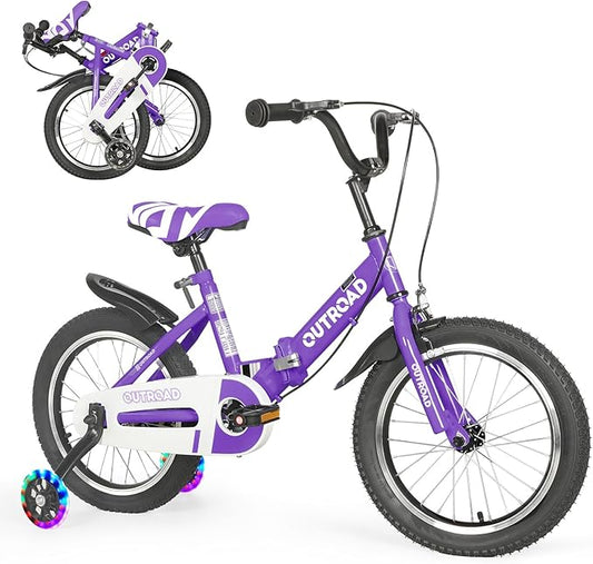 14/16/18 Inch Folding Kids Bike with Training Wheels, Gifts for Boy&Girl Age 3-9 yrs, Toddler Bike with Dual Brakes for Beginners, Multi-Color