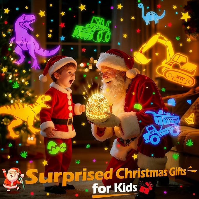 Pikoy Construction Excavator Toys【15 Sounds & 6 Films】Truck Toys for Ages 5-7[31 Colors & Remote Control] Dinosaur Egg Light for Nursery Toddler Boys Birthday Gifts,Kids Christmas Gifts 1-8 Years Old