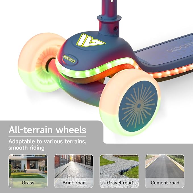 Winhope Kids Kick Scooter, 3 Wheel Scooter for Boy and Girl, LED Lighted Wheels and Widen Deck, Outdoor Ride-On Toys for Kids Aged 3-8